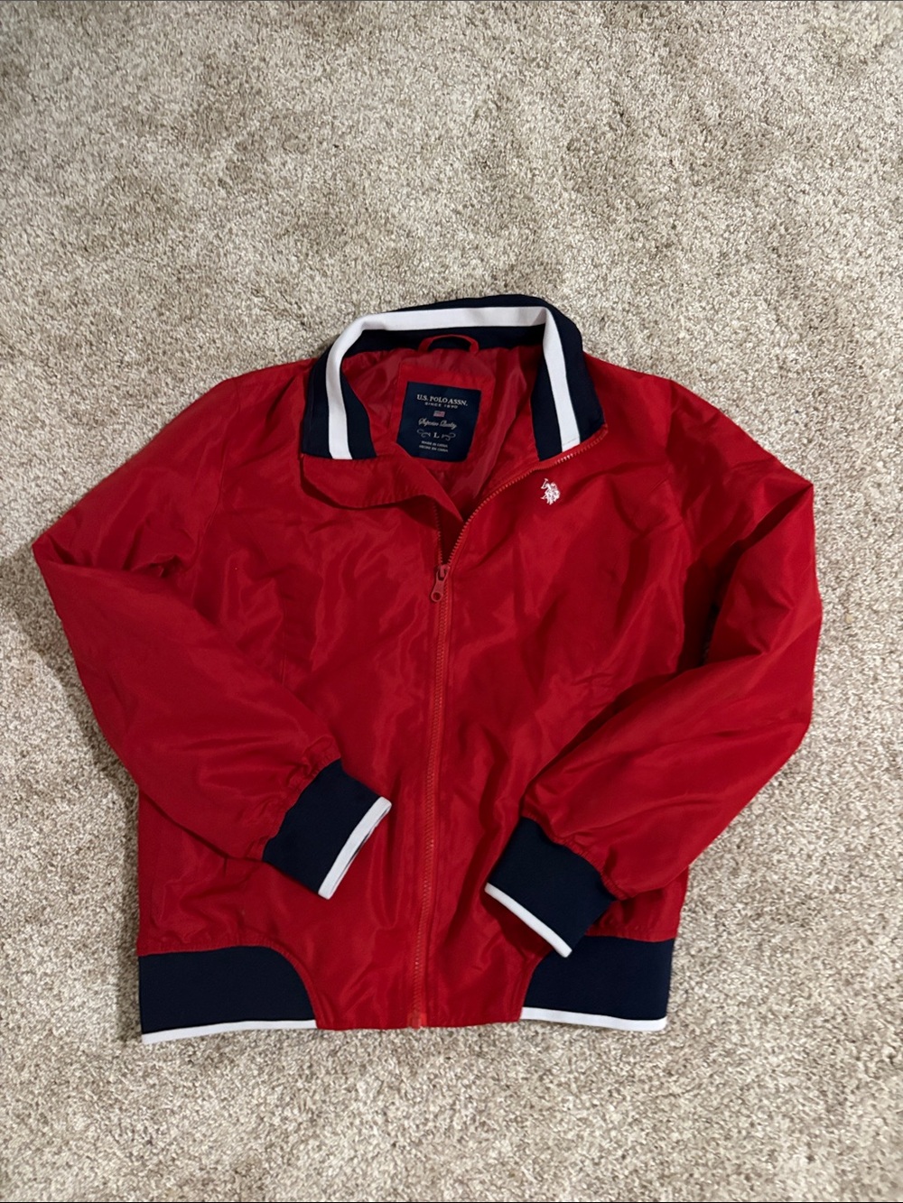 U.S. Polo Assn. Red Bomber Jacket with Navy & White Trim  Vintage
